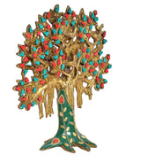 Kalpavriksha tree showpiece with gold detailing, red/turquoise stones and teal base
