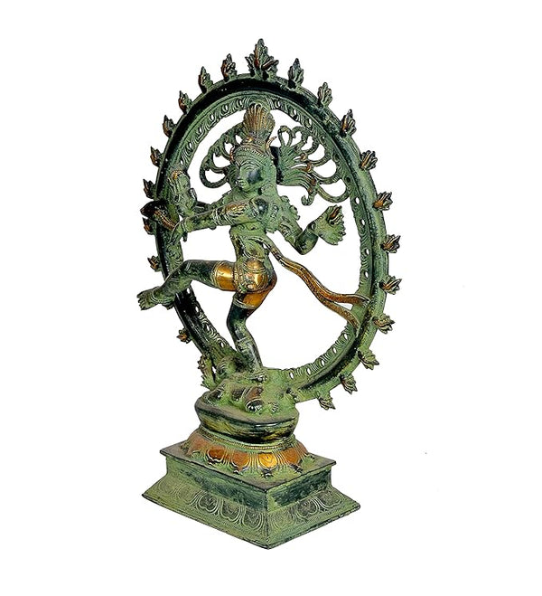 Brass Lord Nataraja Shiva Idol Sculpture for Home Office Temple Gift Multicolour Height 14 Inches Study Setting