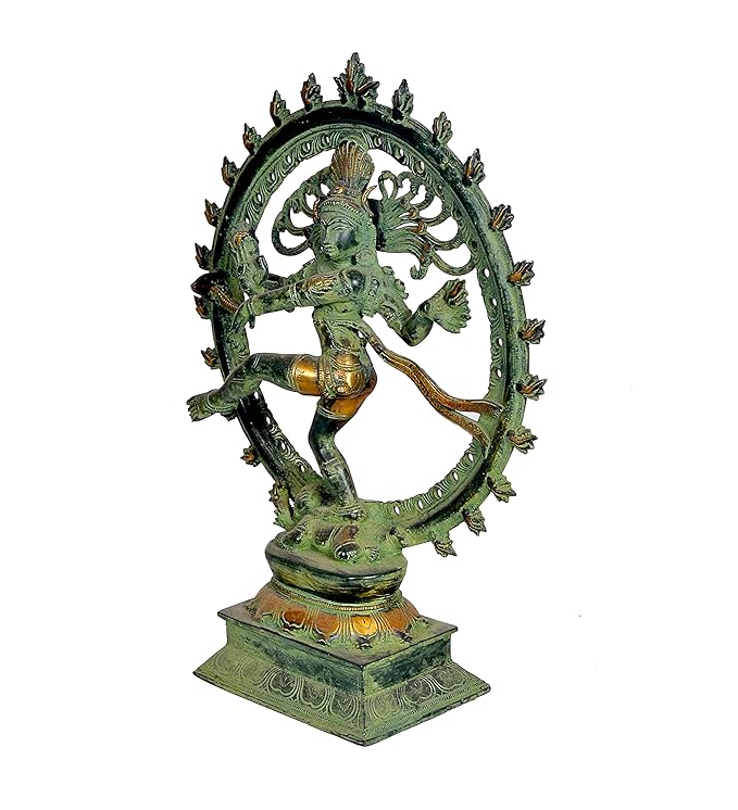 Brass Lord Nataraja Shiva Idol Sculpture for Home Office Temple Gift Multicolour Height 14 Inches