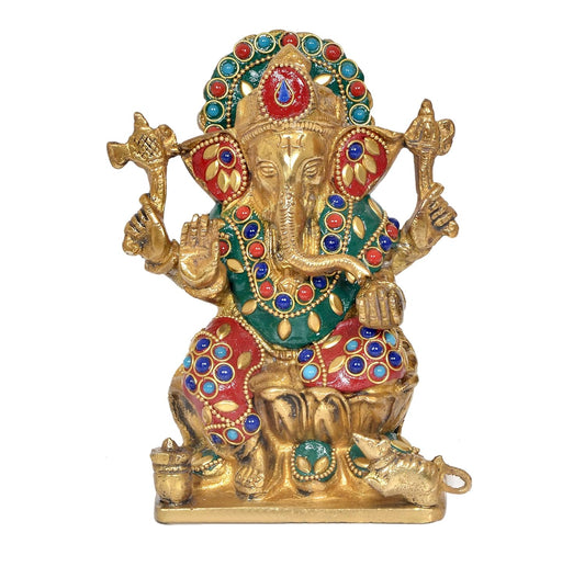 Brass Lord Ganesha Idol Ganesh Statue Decorative Sculpture for Home Decor Office Mandir Pooja Showpiece (Height 6 Inch) (Multicolor 1)