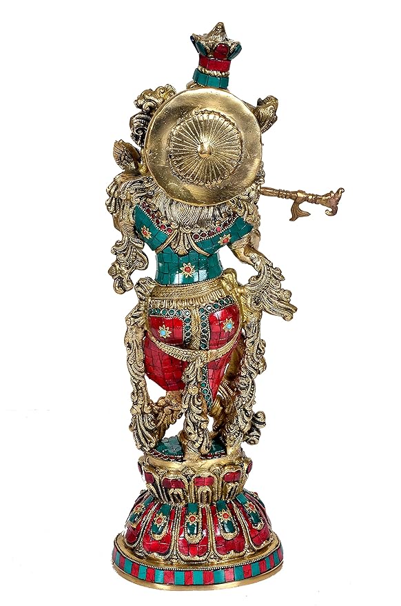 Brass Lord Krishna Idol Krishna Figurine Sculpture Decorative Showpiece Home Office Temple Best Gift Item Multicolour Height 21 Inches