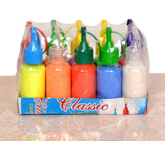 Multicolor rangoli powder bottles set, 10 tubes with squeeze nozzle tops
