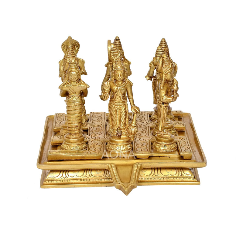 Brass Navgraha Statue - Nine Planetary Deities - Intricate Brass Sculpture for Home Temple and Vedic Astrology Decor (Height 7 Inch)