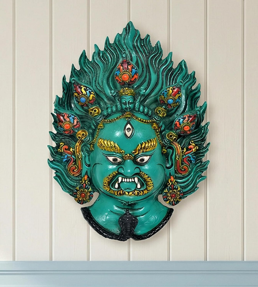 Resin Nazar Battu - Mahakal Wall Hanging Mask Nepali Style (Height : 13 Inches) (Green)