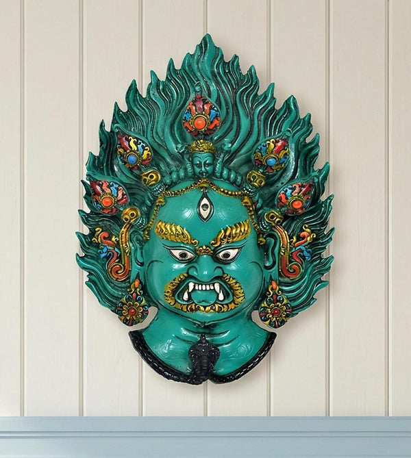 Resin Nazar Battu - Mahakal Wall Hanging Mask Nepali Style (Height : 13 Inches) (Green)