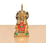 Brass elephant figurine standing, multicolor painted ornaments on body and ears