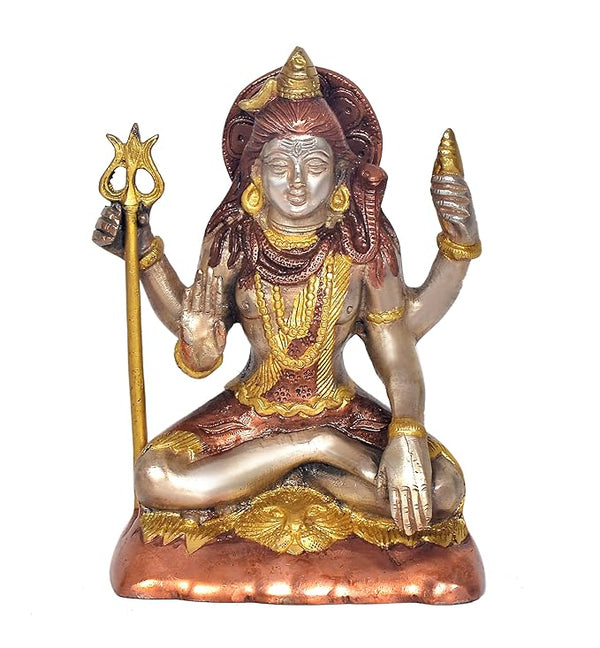 Brass Shiva Shiv Murti Statue Idol with Trident for Home Decor | Height : 7 Inches Entryway Setting