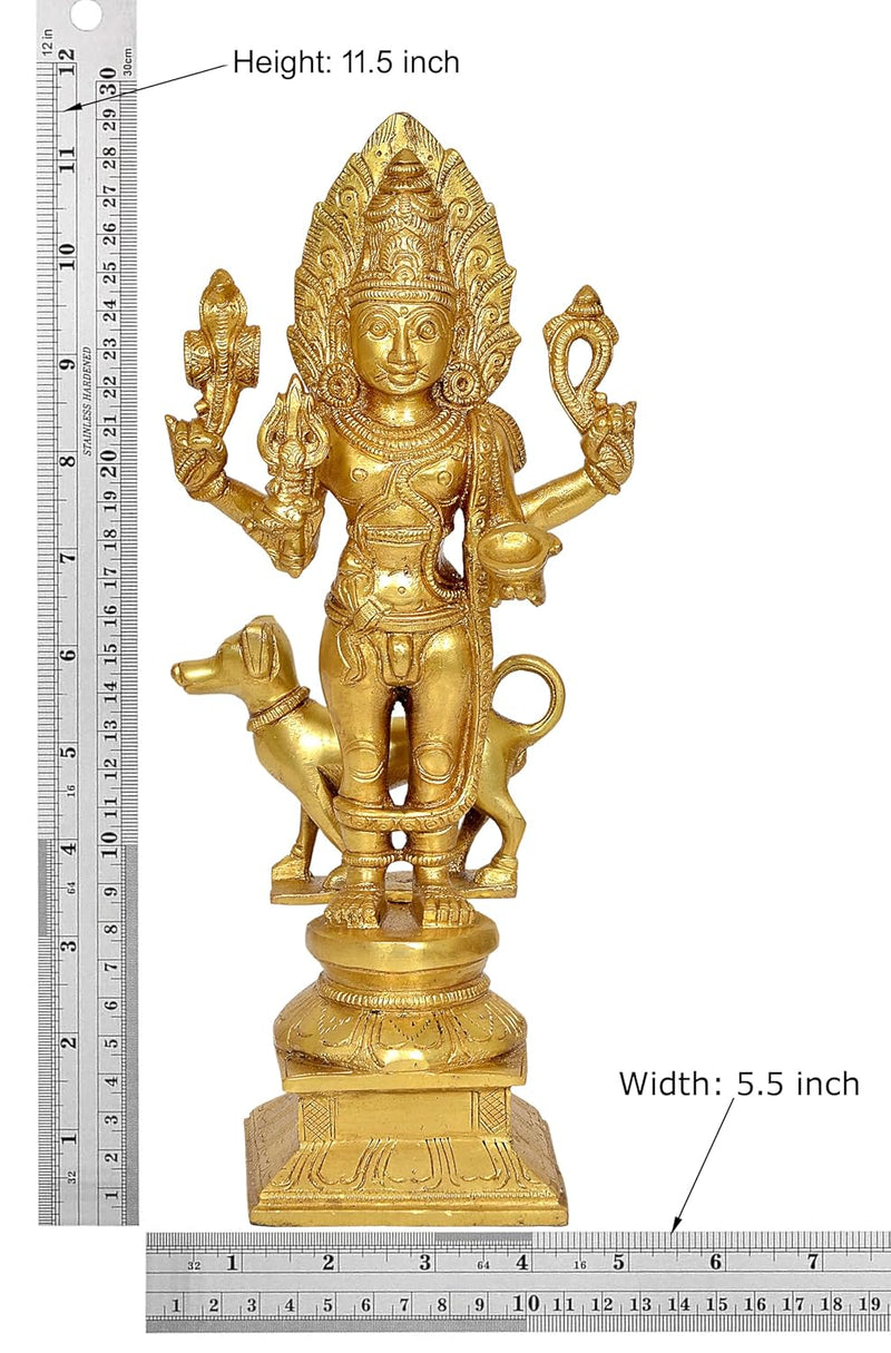 Brass Lord Shree Kal Bhairav Idol Pooja Shri Kaal Batuk Bhairava Puja Home Decor Bhirav Statue (Height 11.5 Inch)