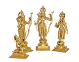 Gold brass Ram Darbar murti statues with raised bows and carved detailing, 4-piece set