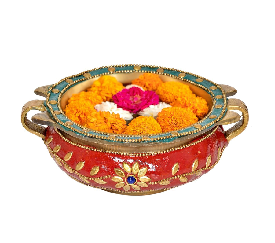 Brass Elegant Brass Urli - Decorative Traditional Decor Bowl for Weddings, Diwali, and Home Garden Entrance Decor (Height 2 Inch) Craft Detail