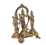 Brass Ram Darbar idol angled view: Ram in center with bow, Sita and two attendants