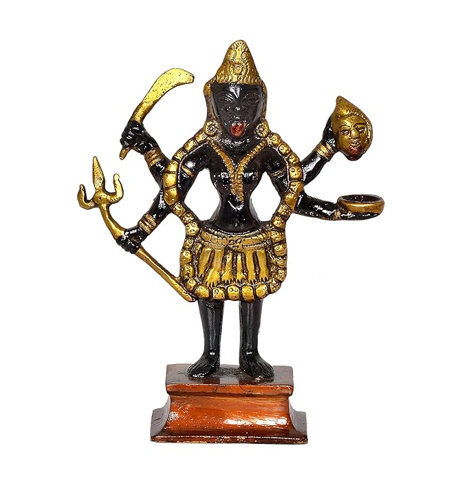 Brass Goddess Kali MATA Idol Statue Figurine for Home Office Temple Puja Height 6 Inch Craft Detail