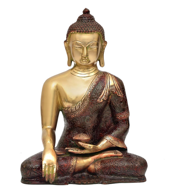 Brass Dhyan Mudra Buddha Statue - Handcrafted Spiritual Decor for Home Decor and Office Decor - Meditating Buddha Idol (Height 11 Inch) Entryway Setting