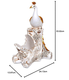 Peacock jewelry holder, polyresin; height 13 in (33.02 cm) with width and depth shown