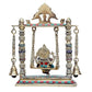 Brass Ganesha on a Swing with Two Bell Holding Chain Statue (10.2 Inches X 8.6 Inches X 3.0 Inches, Golden)