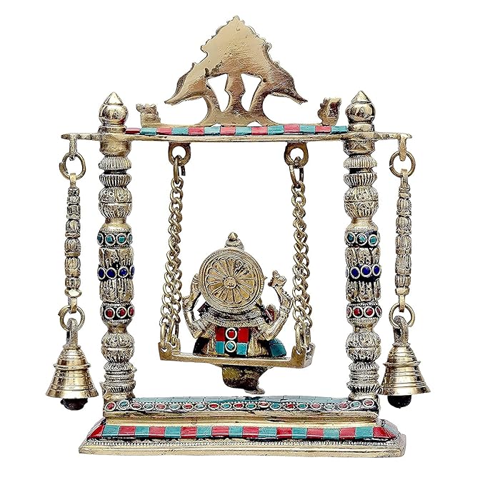 Brass Ganesha on a Swing (Height: 10 inches)