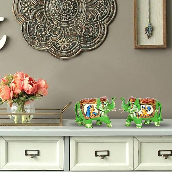 Elephant Pair Statue Small Size Multicolor Printed Wooden Decorate for Your Home,Office Table Decorative & Gift Item (Pack of 2) (Height: 2.2 Inches)