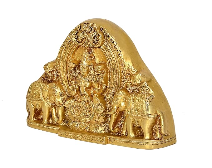 Brass Lakshmi Idol Laxmi Goddess Lakshmi Sitting Statue for The Puja Temple at Home in Brass (Height: 4.5 Inch)