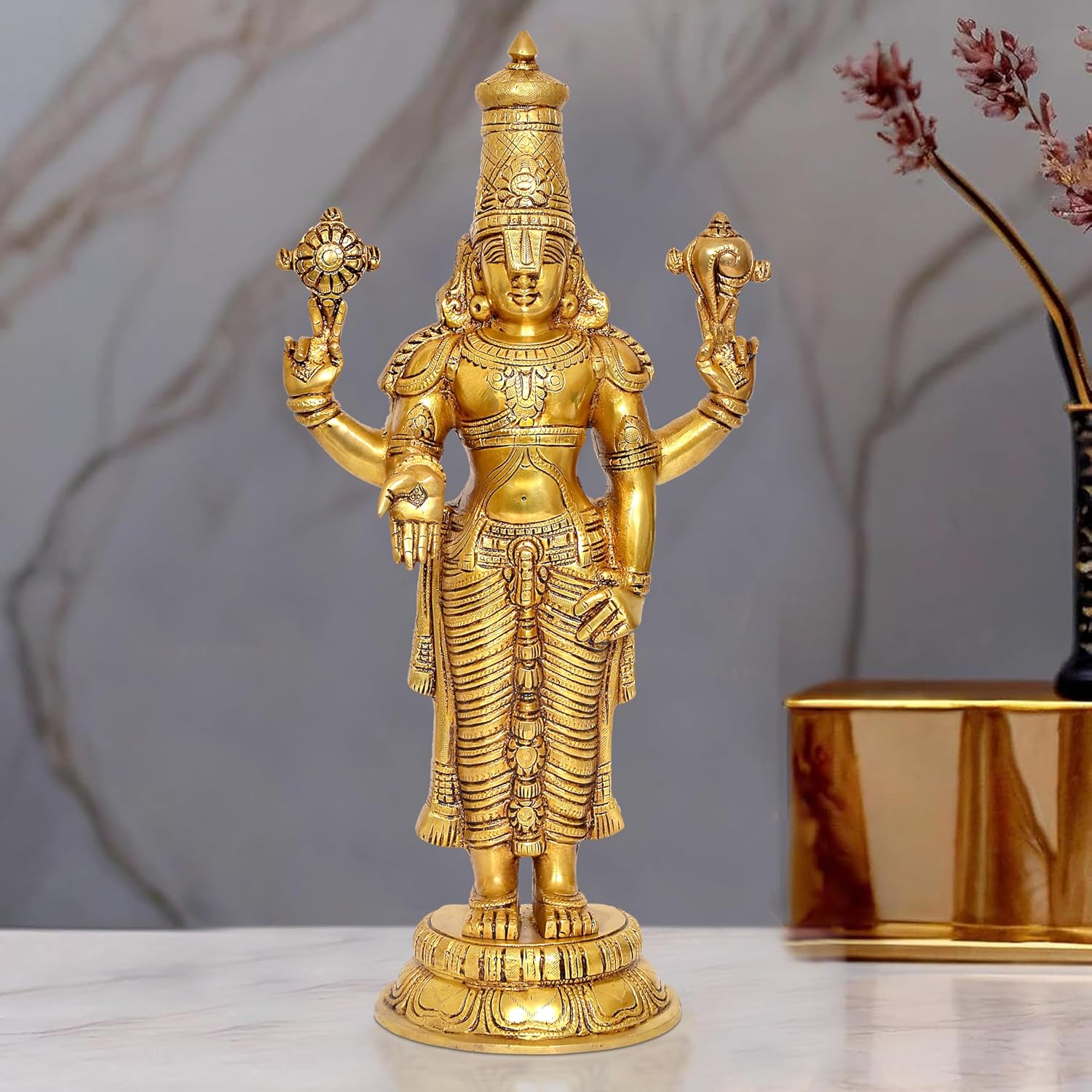 Brass Lord Tirupati Bala Ji Idol Statue Home Temple Office Figurine Showpiece Multicolour (Height 18 Inch)