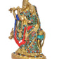 Brass Radha Krishna with Cow Idol Statue for Home Decor and Pooja Mandir Temple Office Decor (Height 9.5 Inch)