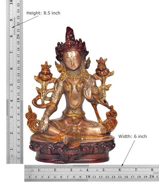 Brass Tara Devi Statue - Handcrafted Hindu Goddess Idol for Home Decor and Pooja Mandir Golden Color (Height 8.5 Inch)