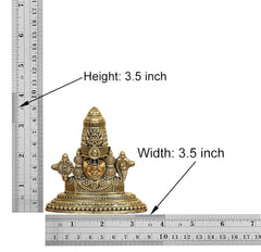Tirupati Bala Ji brass showpiece size chart: height 3.5 in, width 3.5 in