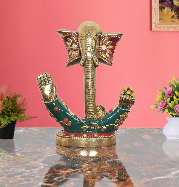 Brass Modern Ganesha Idol Ganesh Statue for Home Decor Office Entrance Temple Diwali Gift (Height : 5 inch) (Multicolor 1)