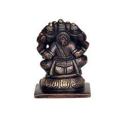 Brass Panchmukhi Ganesha idol, back view, dark bronze finish, 7 cm