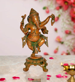 Brass Lord Dancing Ganesha Murti - Religious Statue for Home Temple (Height 7.5 Inch)