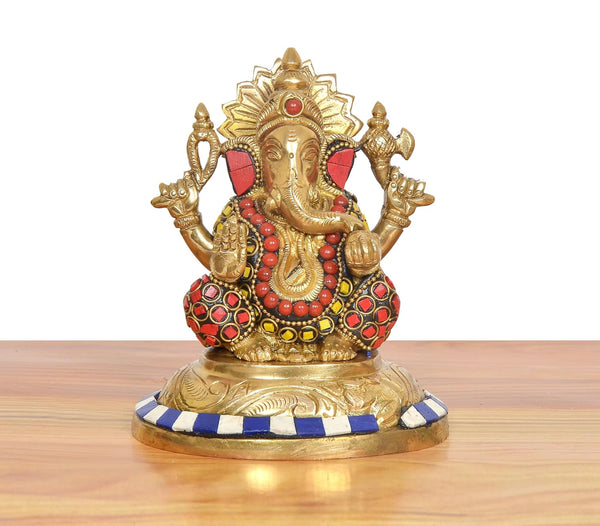 Brass Lakshmi Ganesh Saraswati Idol (Height: 5 Inches) (Multicolor) Study Setting