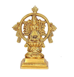 Brass Sudarshana Murthy-Narasimha Swamy idol, front view, 5 inch