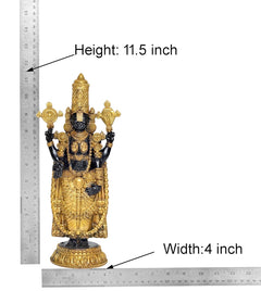 Brass Balaji idol statue: 11.5 in height, 4 in width, gold crown and black details