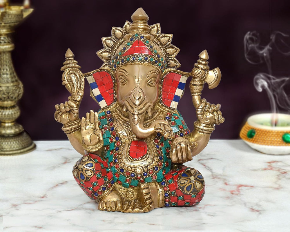 Brass Ganpati Bappa Murti (Height: 9.5 Inch)