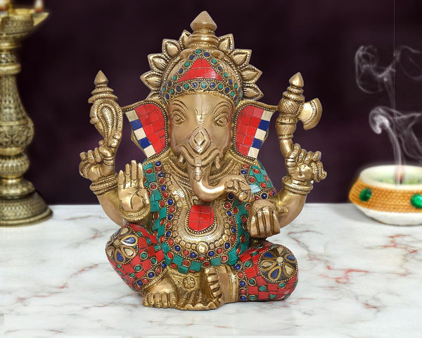 Brass Ganpati Bappa Murti (Height: 9.5 Inch)