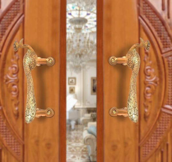 Brass Peacock Design Door Handle (Pack of 1) (Height :6 inch)