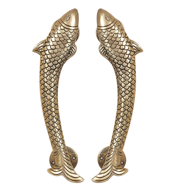 Brass Fish Door Handle Pair (Pack of 2) (Height : 11.5 inch) Study Setting
