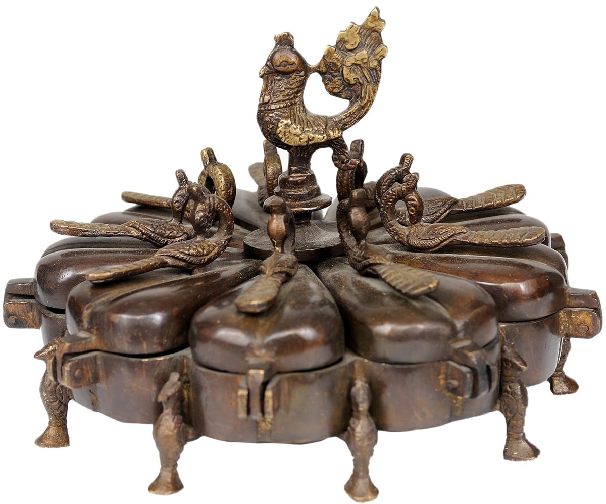 Brass Peacock Ritual Box with Lids statue (Height :5 Inches)