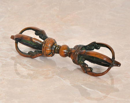 Brass Tibetan Buddhist Eight Pronged Small Dorje in Brass Handmade (Height: 6.5 inch) (Multicolor 2)