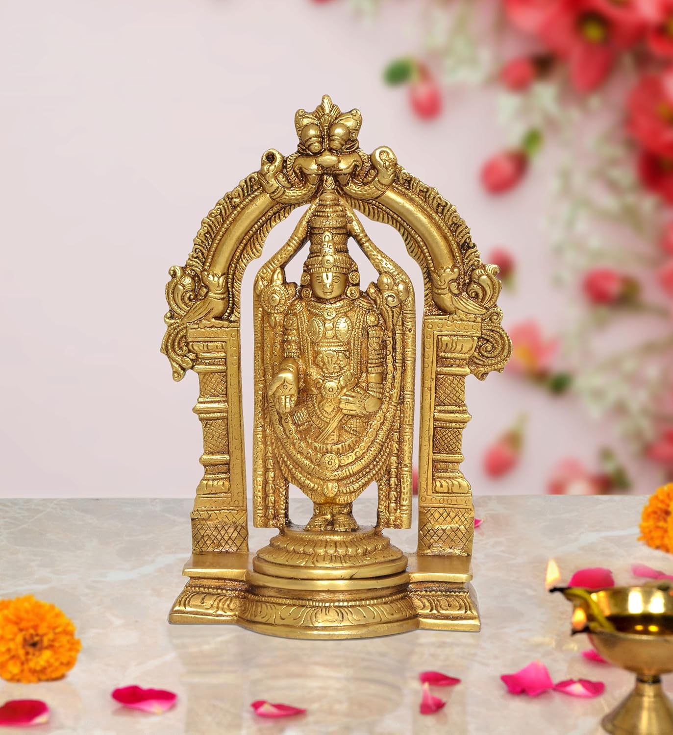 Brass Lord Tirupati Bala Ji Idol Statue for Home Temple Office Decor Figurine Showpiece (Height 7.5 Inch)