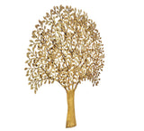 Kalpavriksha-Baumwanddeko aus Messing, frontales Detail der Blattstruktur, golden