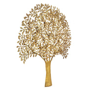 Kalpavriksha-Baumwanddeko aus Messing, frontales Detail der Blattstruktur, golden