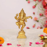 Brass Lord Ganesha dancing statue, 4.5-inch home temple pooja murti