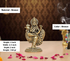 Bronze Bahuchara Mata idol; 4 in height, detailed crown and seated figure with rooster