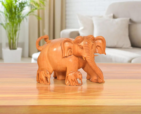 Wooden Elephant Show Piece (Height 4 Inch) (Wooden 3) Mandir Setting