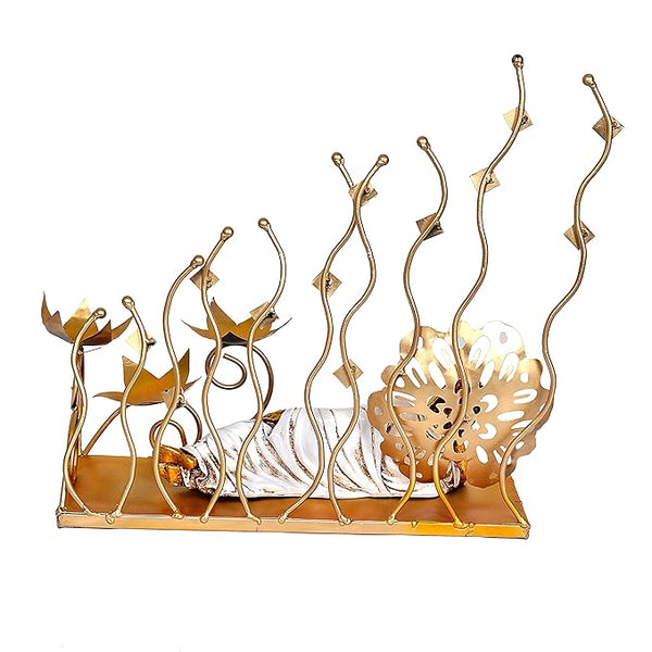 Metal Reclining Buddha Table Decorative Showpiece (Height: 21 Inches) Study Setting