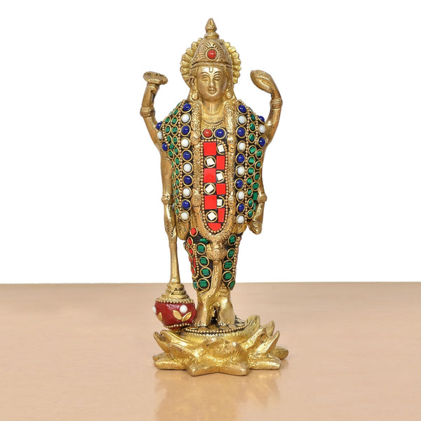 Brass Lord Vishnu Standing Idol (Height 8 Inch) (Multicolor 1) Entryway Setting