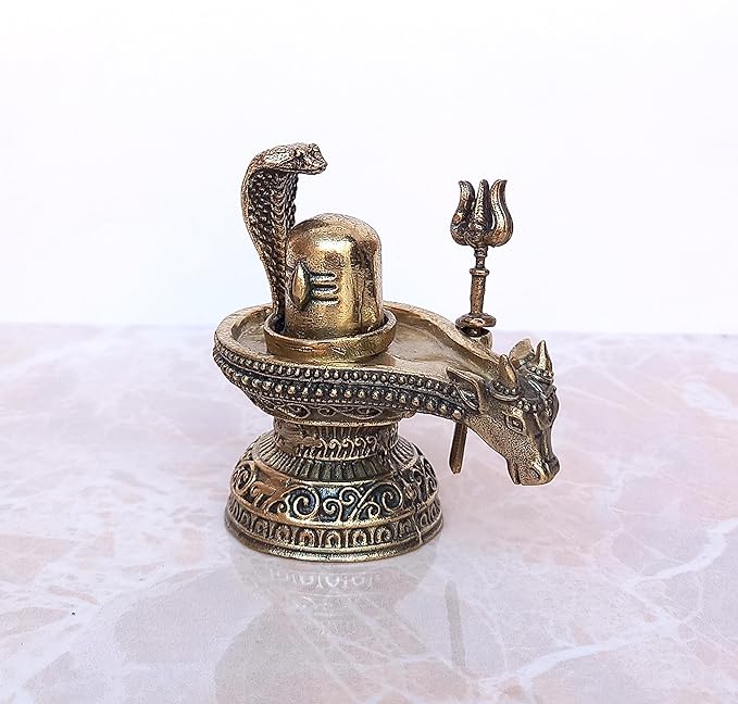 Brass Shiva Ling Murti Shivling with Nandi Maharaj Figurine Bronze Sculpture Deity Lord Shiva Statue Hindu Puja Vastu Gifts Home Decor Height: 2.5 inch