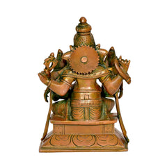 Brass Ganesha idol back view, 7 inch home temple statue