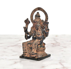 Brass Lakshmi-Narasimha idol (6 inch), side view showing multi-armed posture and base