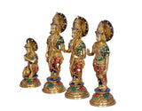 Brass Ram Darbar statue idol set, side angles of four jeweled figures